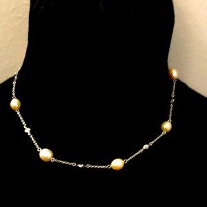 Beautiful sterling silver, swavorski, pearl necklace/choker